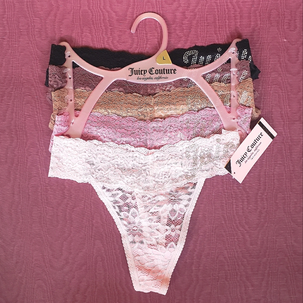 5-pack Juicy Couture Lace Thong Panties Bling Logo SizeL